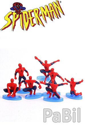 Spiderman - Örümcek Adam 5-7 cm 7 Li Tam Set Oyuncak Figür Pasta Süsü