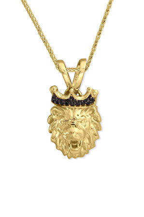 3.5 Cm Siyah Taşlı Erkek Aslan Altın Kolye