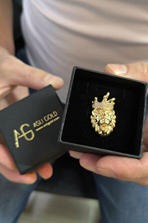 Altın 3.5 Cm Büyük Boy Aslan Kolye Ucu