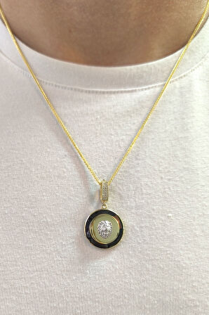 Yuvarlak Model Altın Aslan Kolye