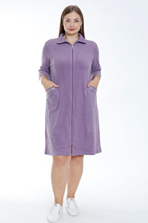 Kadın Turkuaz Truvakar Kollu Taş Detaylı Cepli Pamuklu Havlu Büyük Beden Elbise