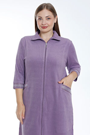 Kadın Turkuaz Truvakar Kollu Taş Detaylı Cepli Pamuklu Havlu Büyük Beden Elbise