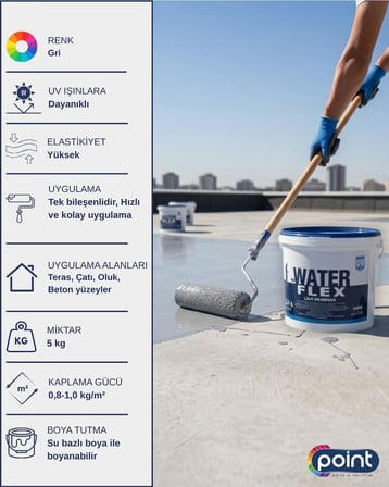 WATER FLEX - UV Dayanımlı Likit Membran (5 kg, Gri Renk) / Sıvı Yalıtım Malzemesi