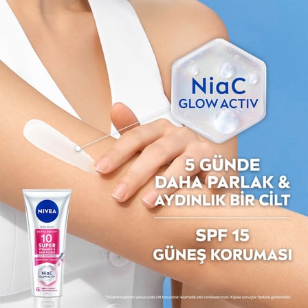 NIVEA Super10 Serum Etkili Vücut Losyonu SPF15 170 ml, Aydınlatıcı, Nemlendirici, C Vitamini, Niasinamid