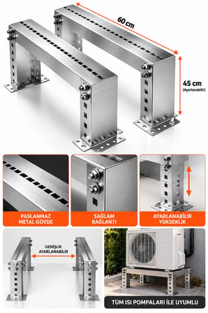 Isı Pompası Sehpası Paslanmaz Metal Ayak Takımı 60 cm Ayarlanabilir Yükseklik 45 cm