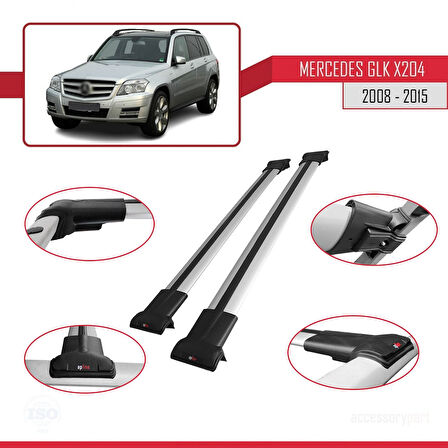 Mercedes GLK Class (X204) 2008-2015 Arası ile Uyumlu FLY Model Ara Atkı Tavan Barı Gri 2 Adet