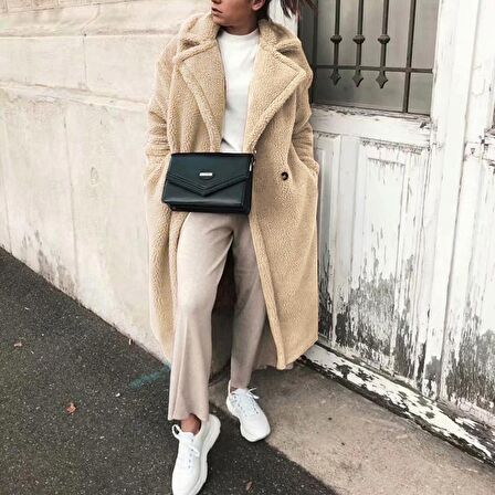 Barbora Peluş Kışlık Kadın Düğmeli Astarlı Tüylü Ceket ws03krem5