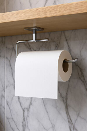 Yapışkanlı Krom 4’lü Banyo & Mutfak Havluluk Seti – WC Kağıtlık, Rulo, Çember & Uzun Havlu Askısı