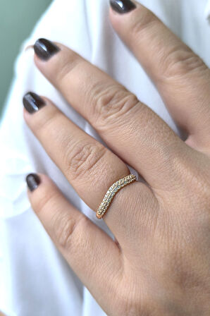 Altın Taşlı Kombin Dalga Yüzük