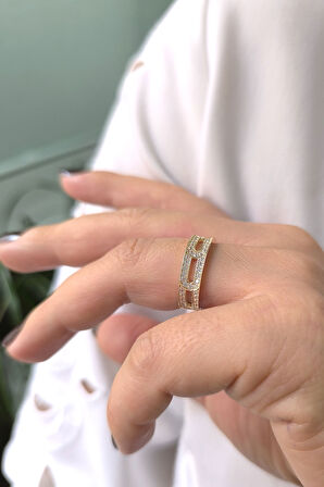 Altın Taşlı Zincir Model Yüzük