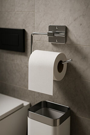 Yapışkanlı Krom WC Kağıtlık / Tuvalet Kağıtlık – Deliksiz Montaj, Ergonomik Tasarım