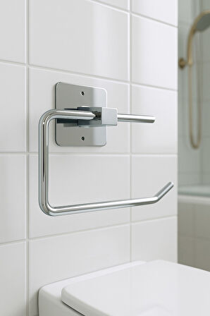 Yapışkanlı Krom WC Kağıtlık / Tuvalet Kağıtlık – Deliksiz Montaj, Ergonomik Tasarım