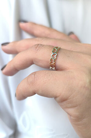 Sıralı Kalp Altın Yüzük