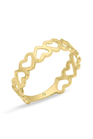 Sıralı Kalp Altın Yüzük