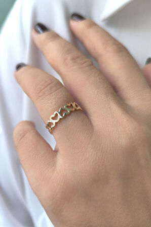 Sıralı Kalp Altın Yüzük