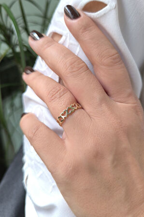 Sıralı Kalp Altın Yüzük