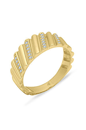 Altın Taşlı Çizgi Yüzük