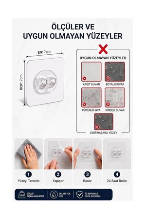 10 Adet 7x7cm Yedek Süper Güçlü Yapışkanlı Askı, 20KG Banyo - Mutfak Raf Tutucu Sticker, Delmesiz