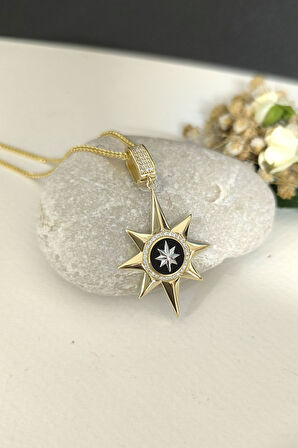 Siyah Kuzey Yıldızı Altın Kolye
