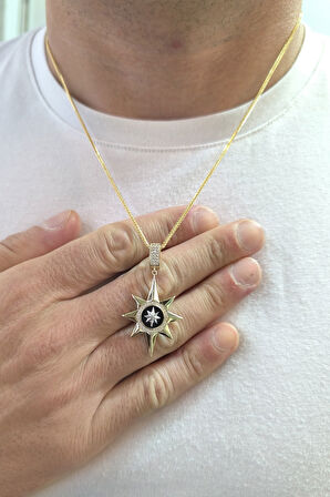 Siyah Kuzey Yıldızı Altın Kolye