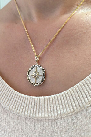 Sedef Mineli Kuzey Yıldızı Altın Kolye