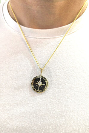 Siyah Mineli Kuzey Yıldızı Altın Kolye