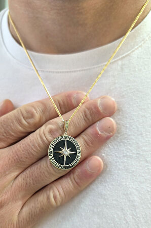 Siyah Mineli Kuzey Yıldızı Altın Kolye