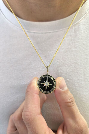 Siyah Mineli Kuzey Yıldızı Altın Kolye