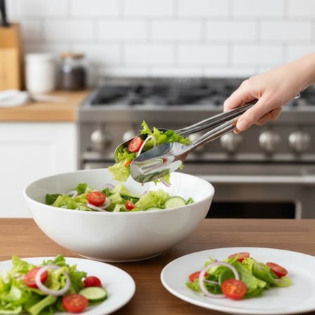 Paslanmaz Çelik Salata ve Servis Maşası 21 cm – Çok Amaçlı Yemek, Makarna ve Salata Servis Pensesi
