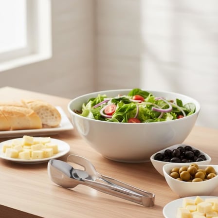 Paslanmaz Çelik Salata ve Servis Maşası 21 cm – Çok Amaçlı Yemek, Makarna ve Salata Servis Pensesi