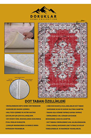 Kaymaz Taban Yıkanabilir Kırmızı Vintage Halı