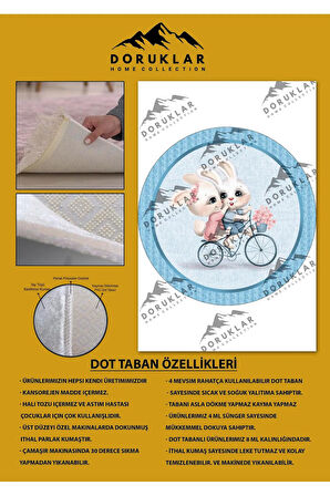 Kaymaz Taban Yıkanabilir Tatlı Tavşanlar Desenli Yuvarlak Çocuk Halısı