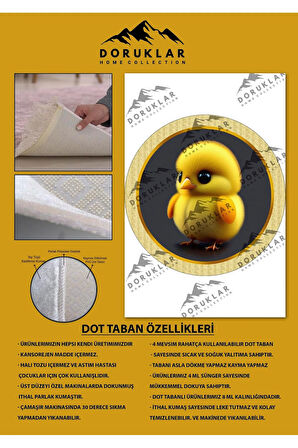 Kaymaz Taban Yıkanabilir Tatlı Civciv Desenli Yuvarlak Çocuk Halısı