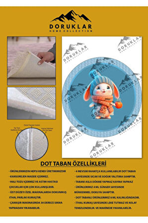 Kaymaz Taban Yıkanabilir Tatlı Tavşan Desenli Yuvarlak Çocuk Halısı