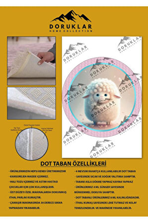 Kaymaz Taban Yıkanabilir Minik Kuzu Desenli Yuvarlak Çocuk Halısı