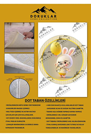 Kaymaz Taban Yıkanabilir Balonlu Tavşan Desenli Yuvarlak Çocuk Halısı