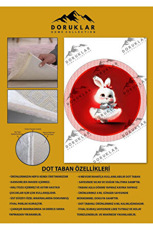 Kaymaz Taban Yıkanabilir Tatlı Minik Tavşan Desenli Yuvarlak Çocuk Halısı