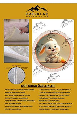 Kaymaz Taban Yıkanabilir Tatlı Minik Tavşan Desenli Yuvarlak Çocuk Halısı
