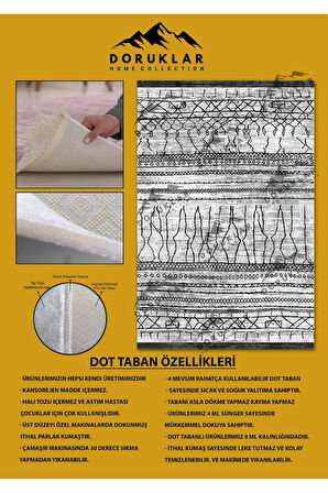 Modern Gri Kilim Desenli Kaymaz Tabanlı Yıkanabilir Leke Tutmaz Dot Taban Halı