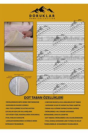 Modern Beyaz Gri Desenli Tabanlı Yıkanabilir Leke Tutmaz Dot Taban Halı