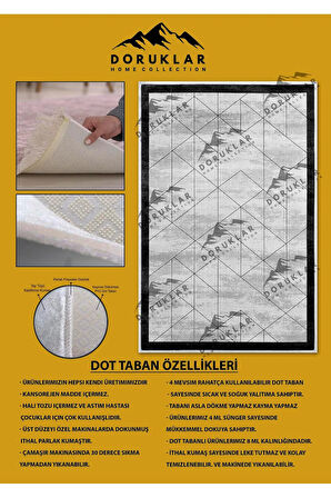 Modern Çerçeveli Kaymaz Tabanlı Yıkanabilir Leke Tutmaz Dot Taban Halı