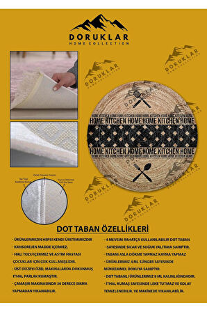 Hasır Desenli Kaymaz Tabanlı Yıkanabilir Yuvarlak Dot Taban Mutfak Halısı
