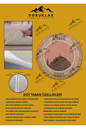 Dijital Baskı Kaymaz Taban Yıkanabilir Hasır-Jüt Görünümlü Yuvarlak Halı