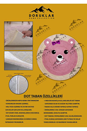 Dijital Baskı Kaymaz Taban Yıkanabilir Hasır-Jüt Görünümlü Yuvarlak Çocuk Halısı