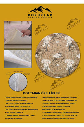 Dijital Baskı Kaymaz Taban Yıkanabilir Hasır-Jüt Görünümlü Yuvarlak Çocuk Halısı
