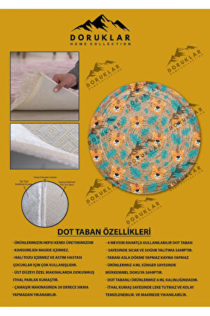 Dijital Baskı Kaymaz Taban Yıkanabilir Hasır-Jüt Görünümlü Yuvarlak Çocuk Halısı