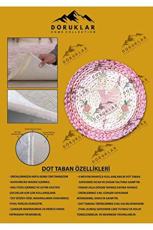 Dijital Baskı Kaymaz Taban Yıkanabilir Hasır-Jüt Görünümlü Yuvarlak Çocuk Halısı