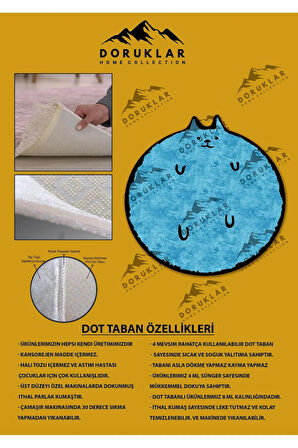Dijital Baskı Kaymaz Taban Yıkanabilir Mavi Kedi Desenli Yuvarlak Çocuk Halısı