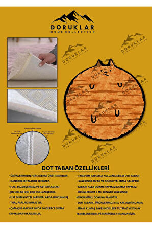 Dijital Baskı Kaymaz Taban Yıkanabilir Turuncu Kedi Desenli Yuvarlak Çocuk Halısı