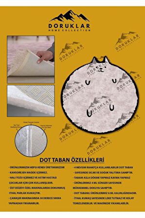 Dijital Baskı Kaymaz Taban Yıkanabilir Kedi Desenli Yuvarlak Çocuk Halısı